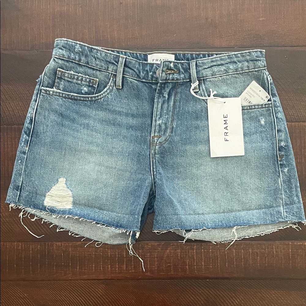 Frame Denim Distressed Blue Jean Shorts